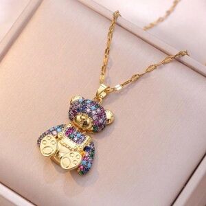 Gold Teddy Bear Pendant Necklace